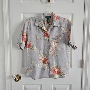 Vintage Lauren By Ralph Lauren Floral Linen Camp Shirt
